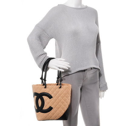 Chanel Calfskin Quilted Small Cambon Tote Beige Black 2 of 9