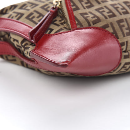 Fendi Zucchino Cuoio Small Chef Pocket Shoulder Bag Mogano Panna Rosso 9 of 10