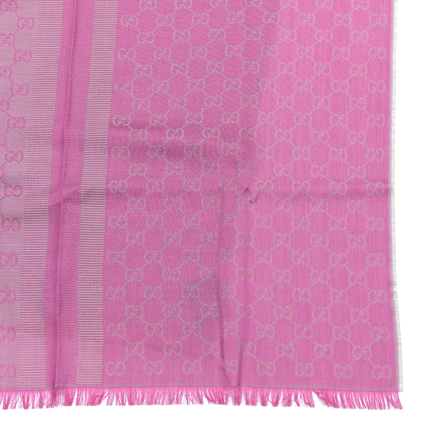 Wool Silk GG Monogram GGWeblong Fringe Scarf Shawl Zinc Pink