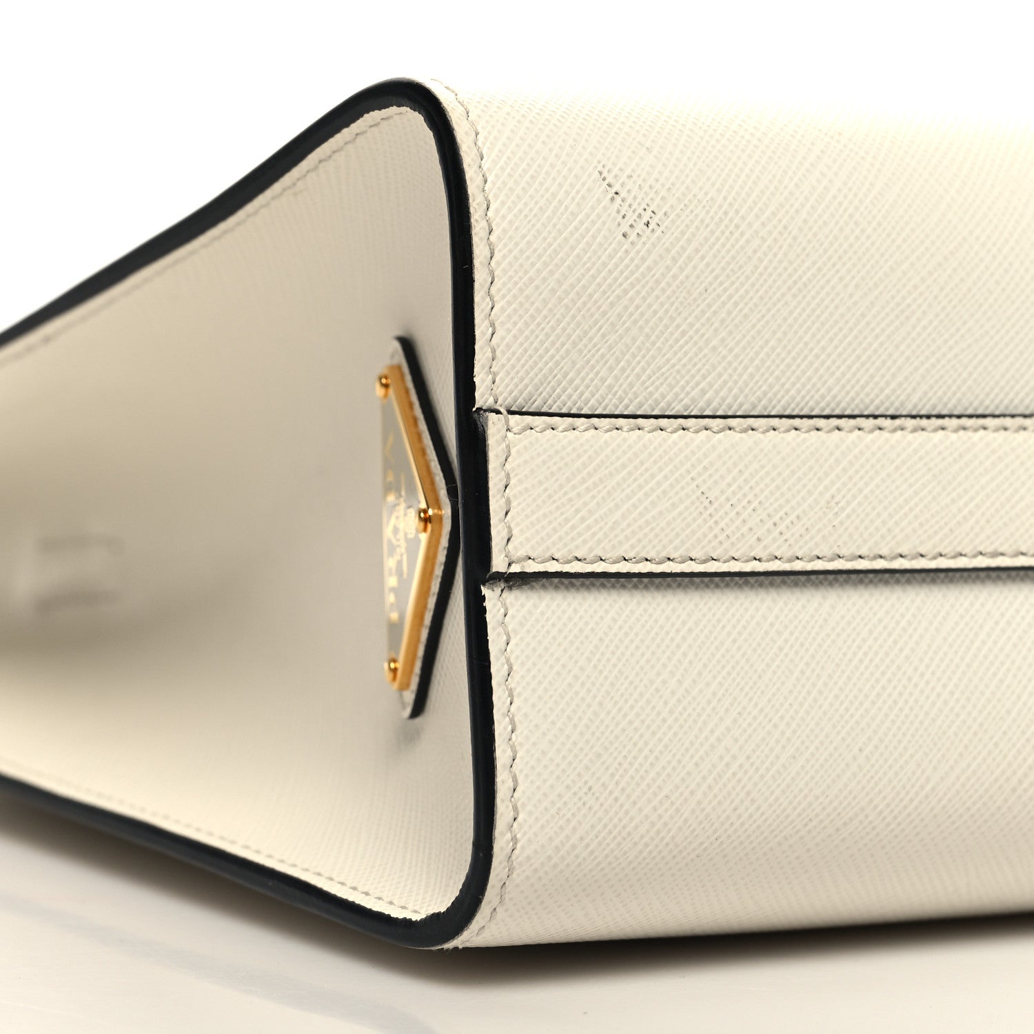 Prada Saffiano Lux Logo Embossed Medium Shoulder Tote Handbag White 8 of 9