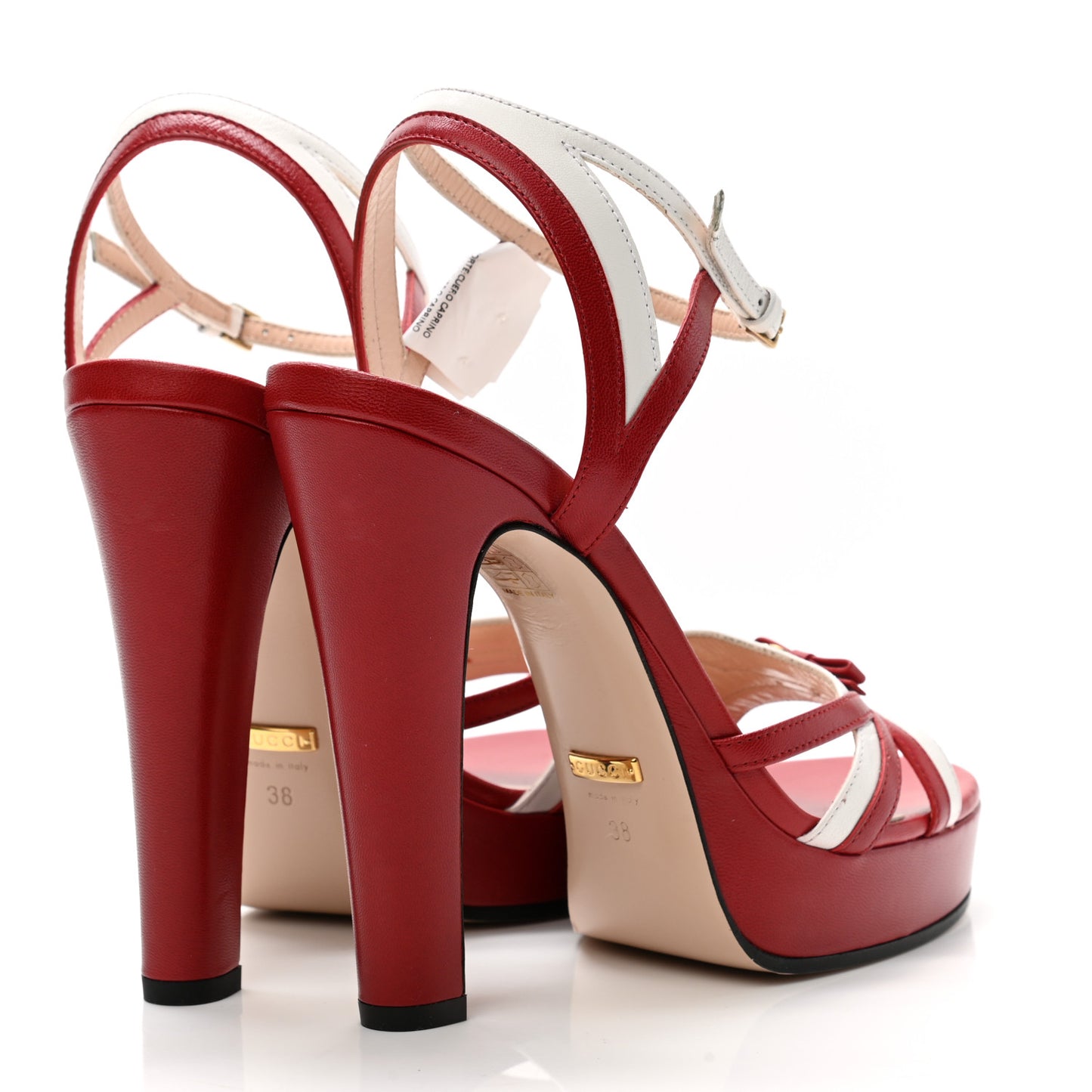Nappa GG Bow Ankle Strap Platform Sandals 38 Red White