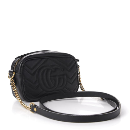 Gucci Calfskin Matelasse Mini GG Marmont Chain Shoulder Bag Black 3 of 13