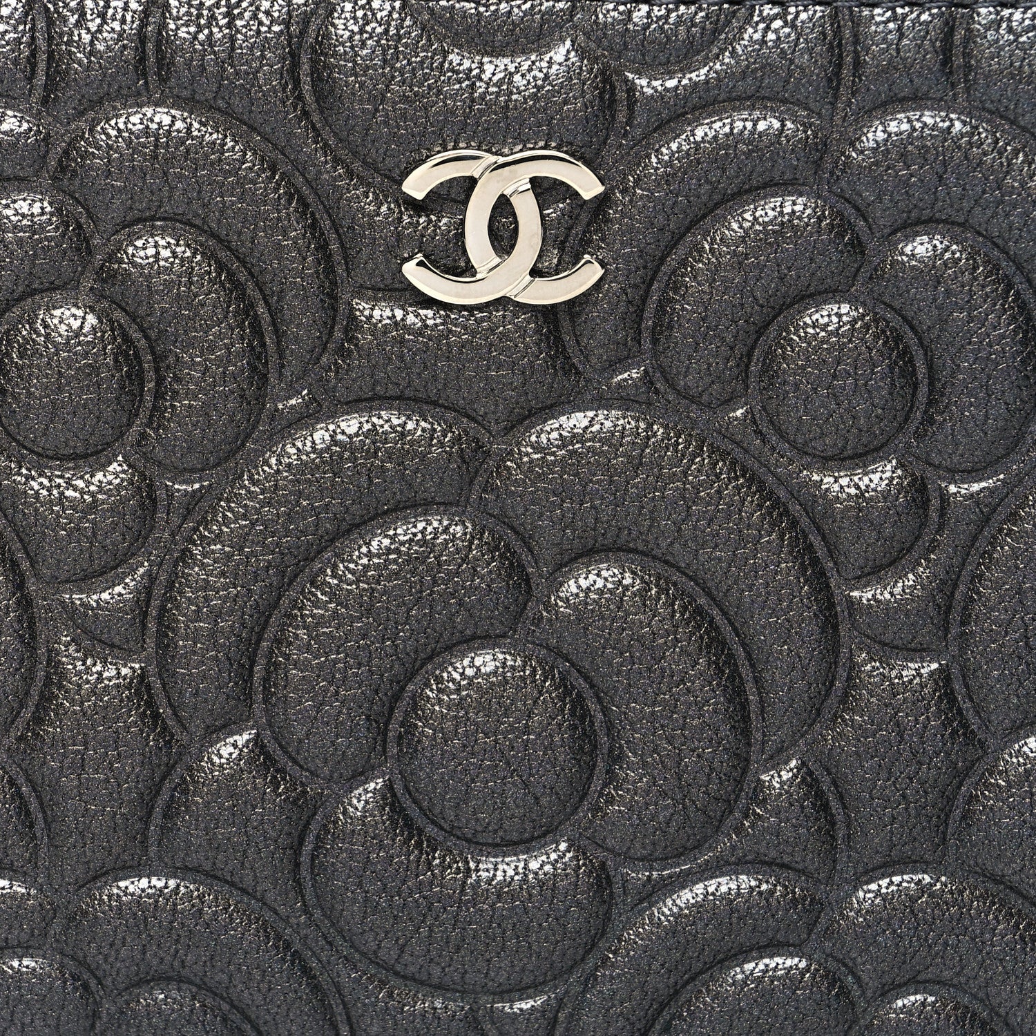 Chanel Goatskin Camellia Embossed Cosmetic Pouch Anthracite 8 of 11