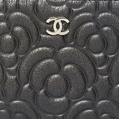 Chanel Goatskin Camellia Embossed Cosmetic Pouch Anthracite 8 of 11