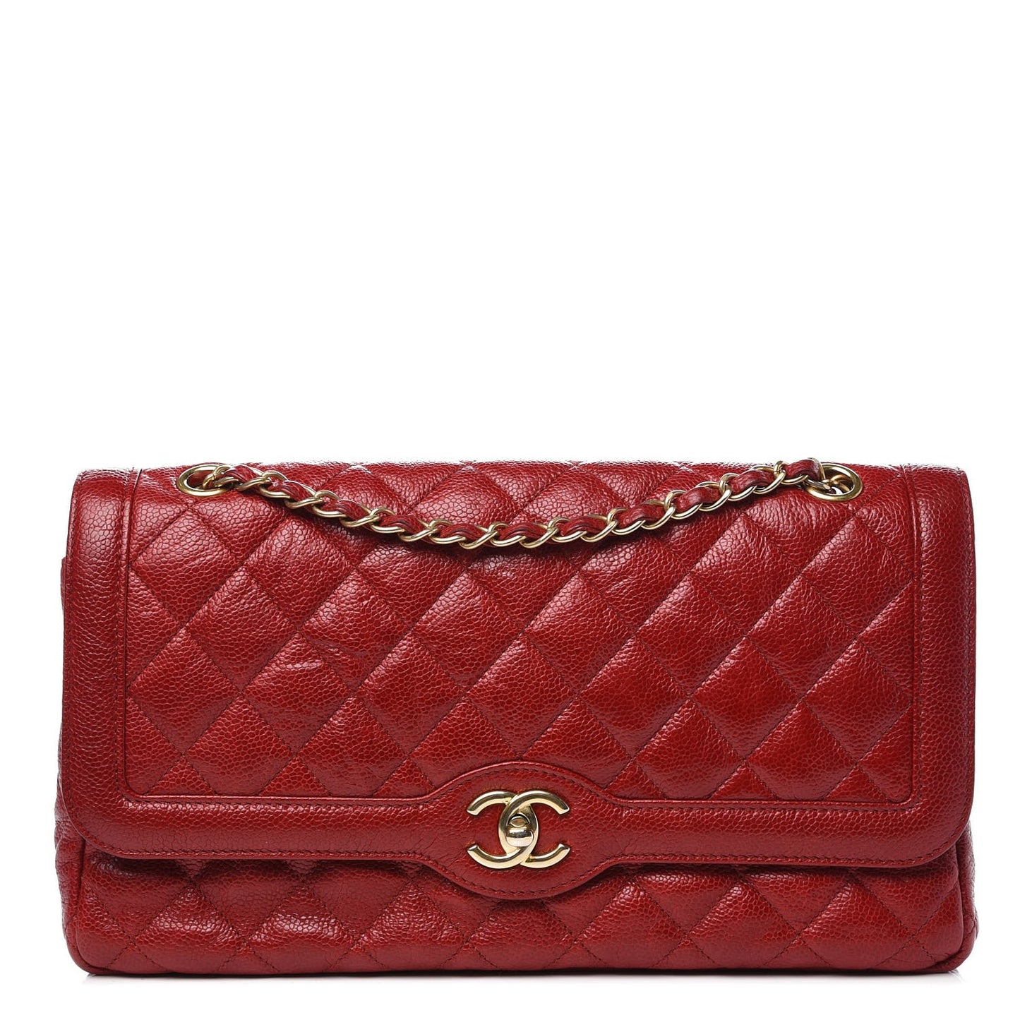 Crumpled Grained Calfskin Flap Red
