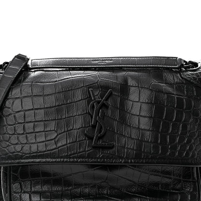 Saint Laurent Nubuck Crocodile Embossed Monogram Medium Niki Chain Satchel Black 8 of 10