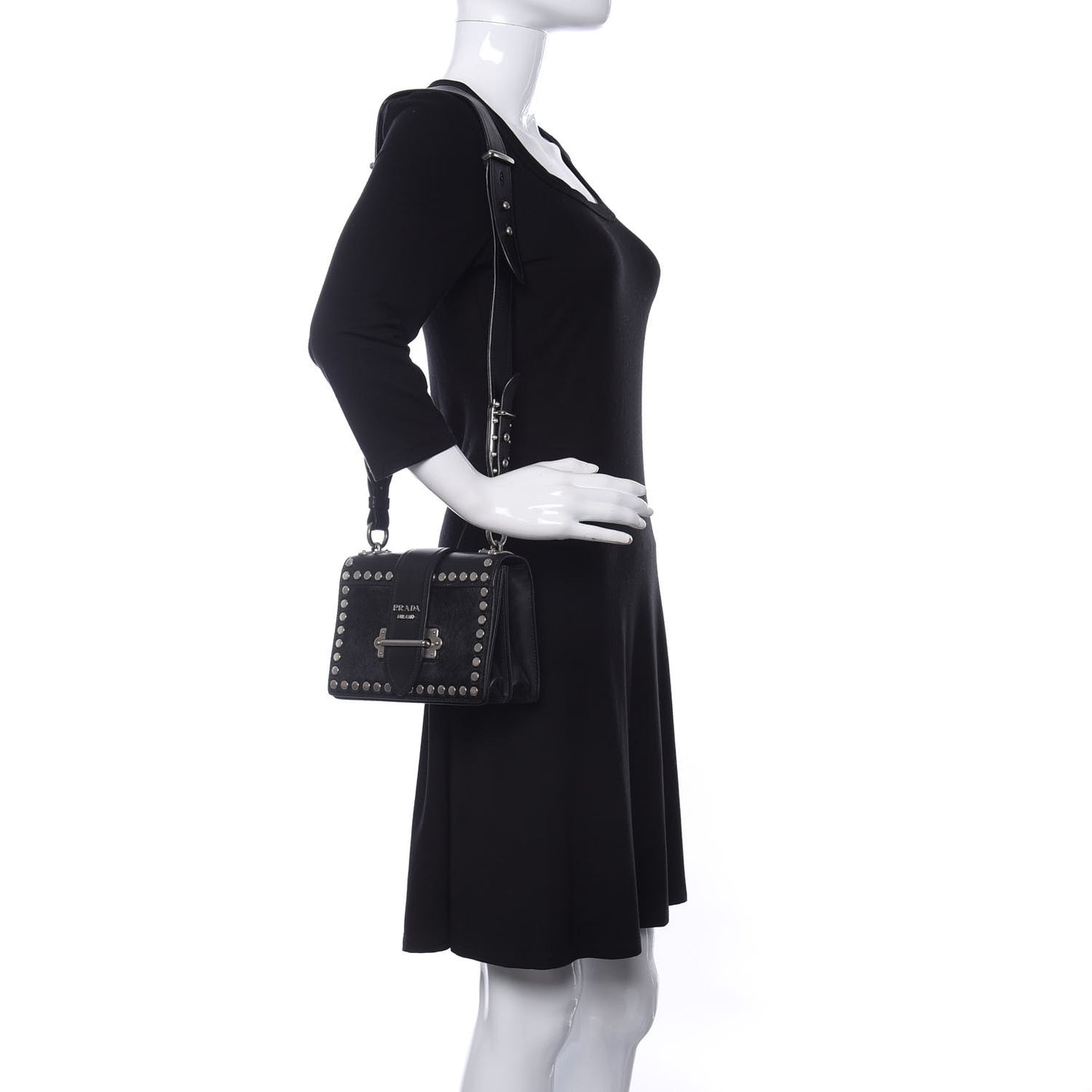 Calf Hair City Calfskin Studded Cahier Bag Black