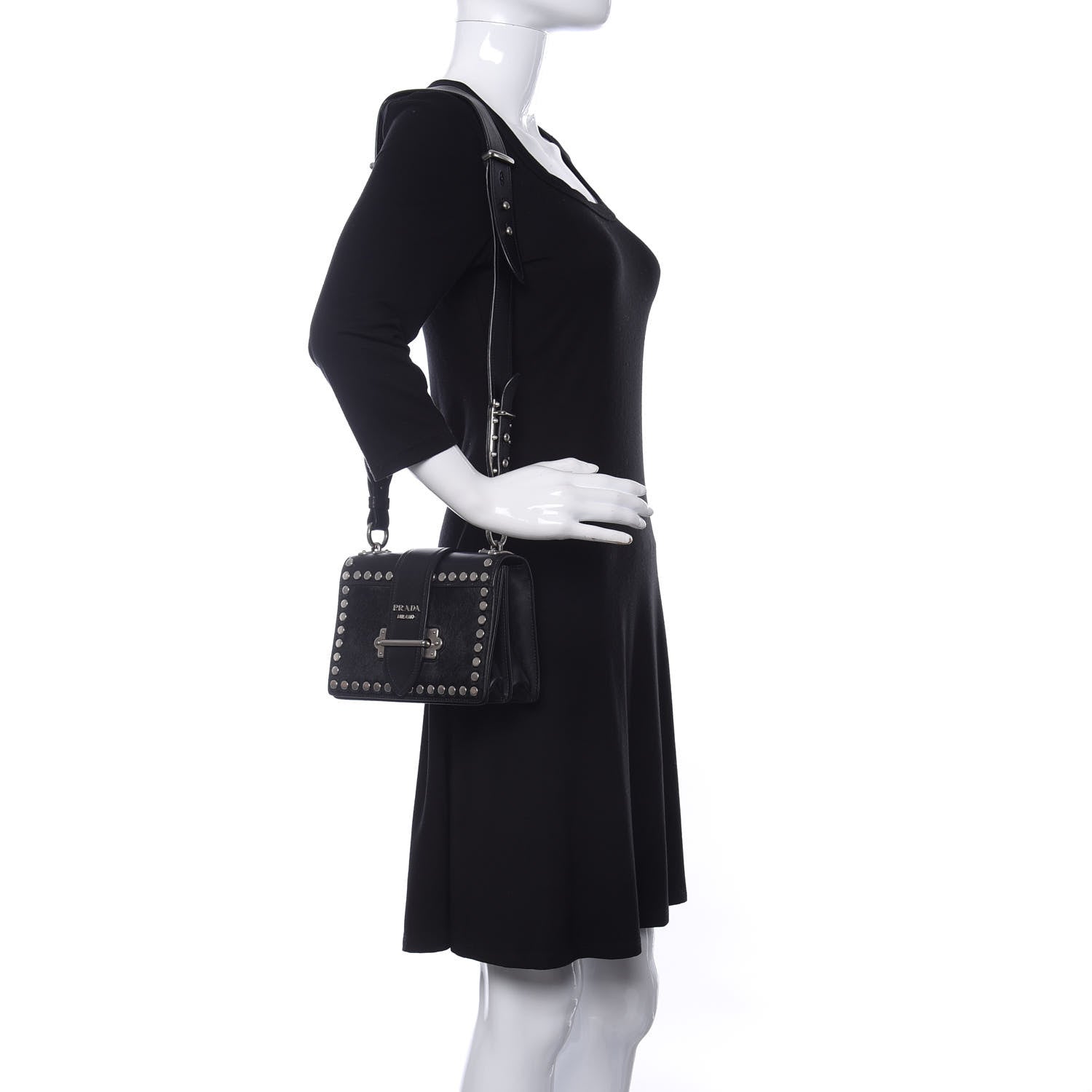 Prada Calf Hair City Calfskin Studded Cahier Bag Black 2 of 12