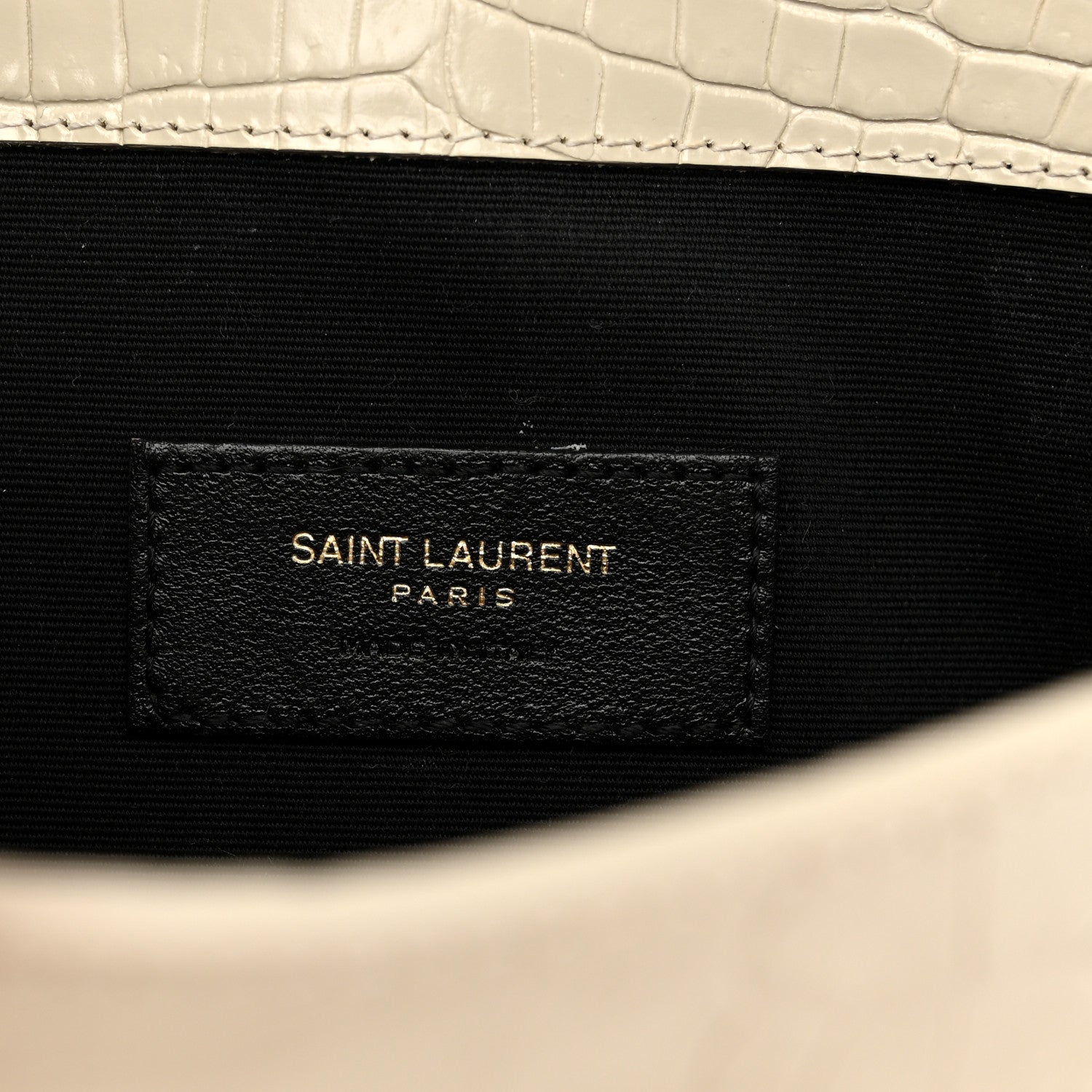 Saint Laurent Calfskin Crocodile Embossed Uptown Monogram Pouch Crema Soft 6 of 7