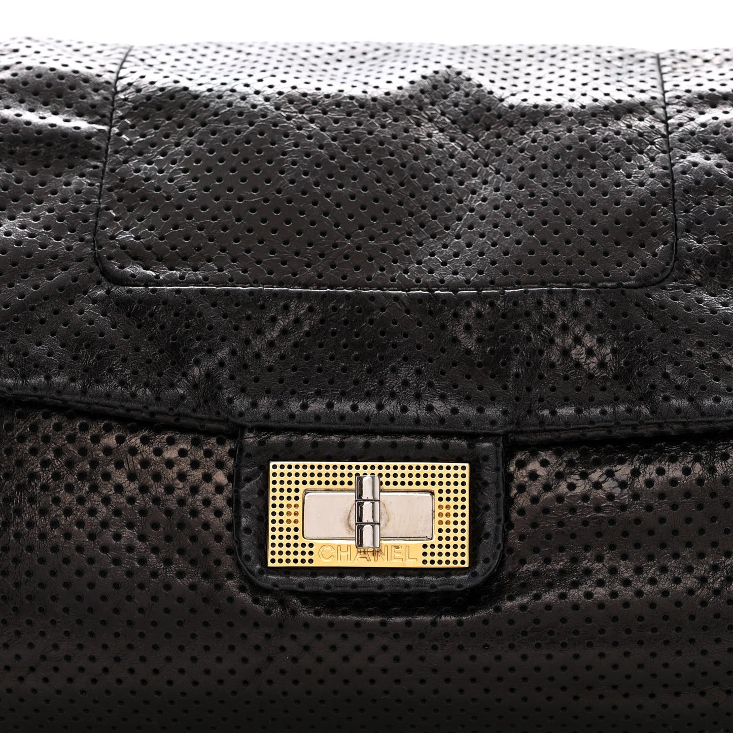 Calfskin Perforated Large Drill Accordion Flap Black