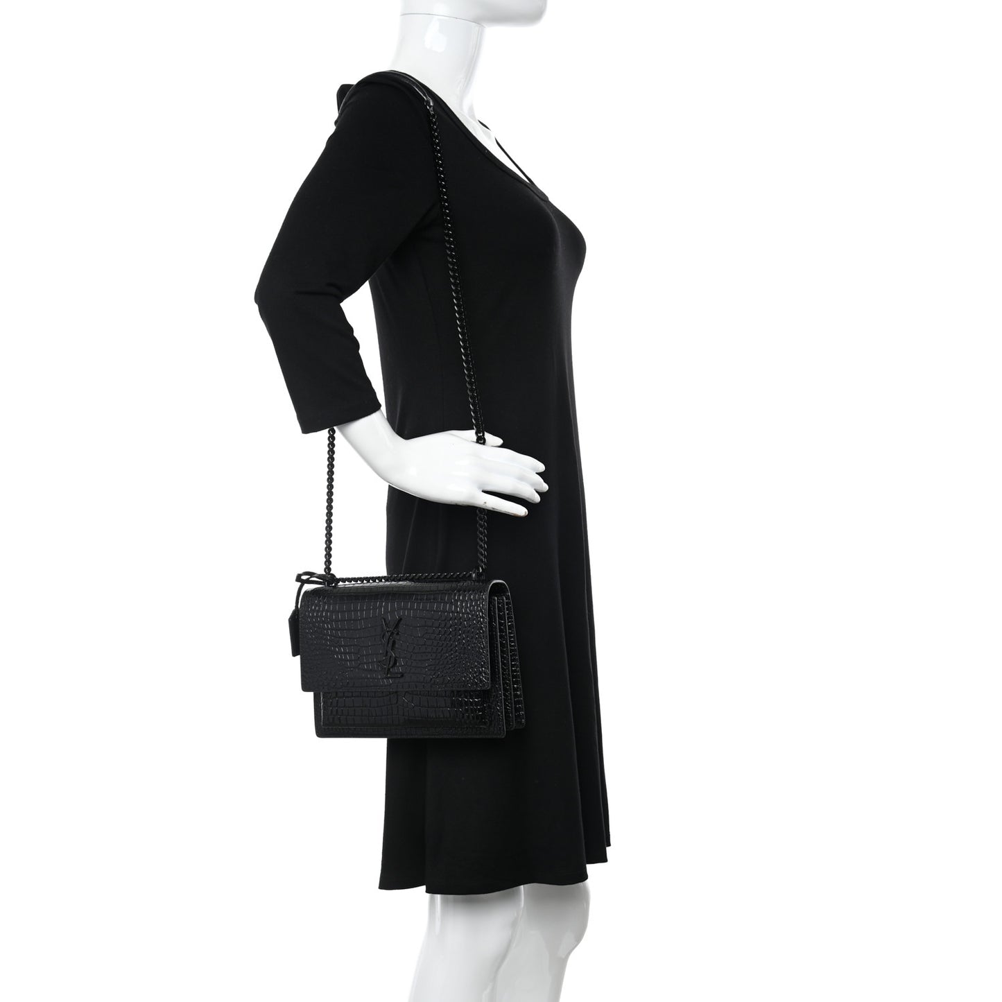 Calfskin Crocodile Embossed Medium Monochrome Monogram Sunset Black