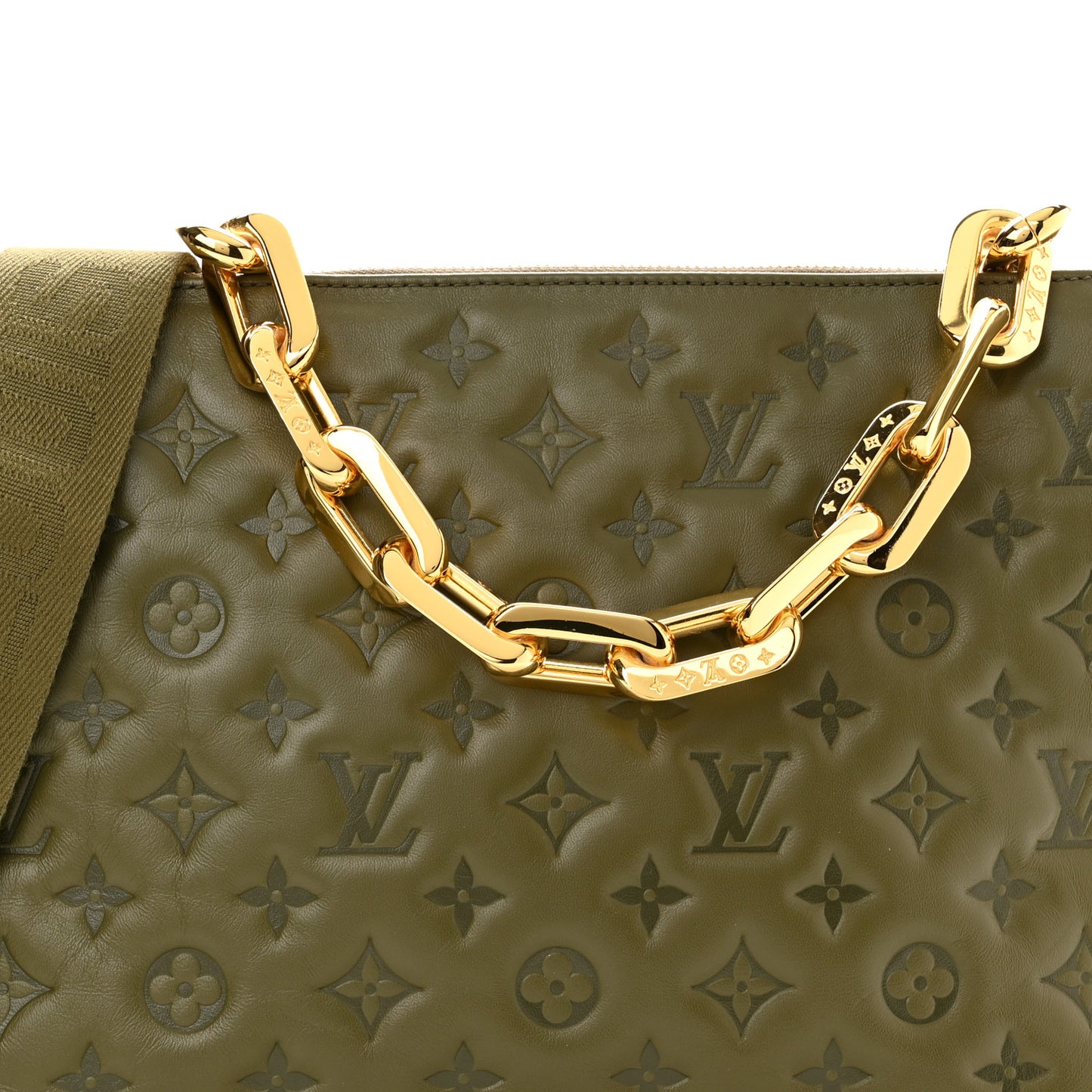 Lambskin Embossed Monogram Coussin MM Khaki