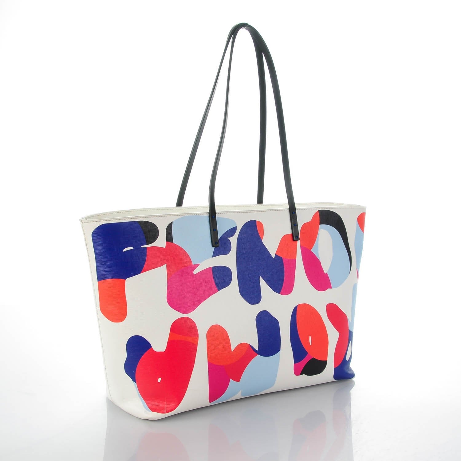 Fendi Vitello Elite Roma Print Signature Roll Tote White Multicolor 3 of 12