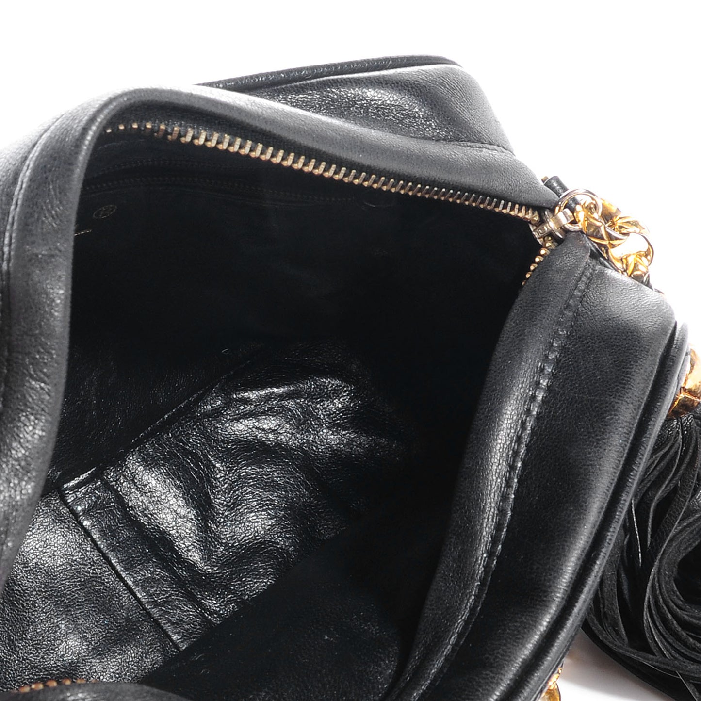 Lambskin Quilted Tassel Camera Case Black