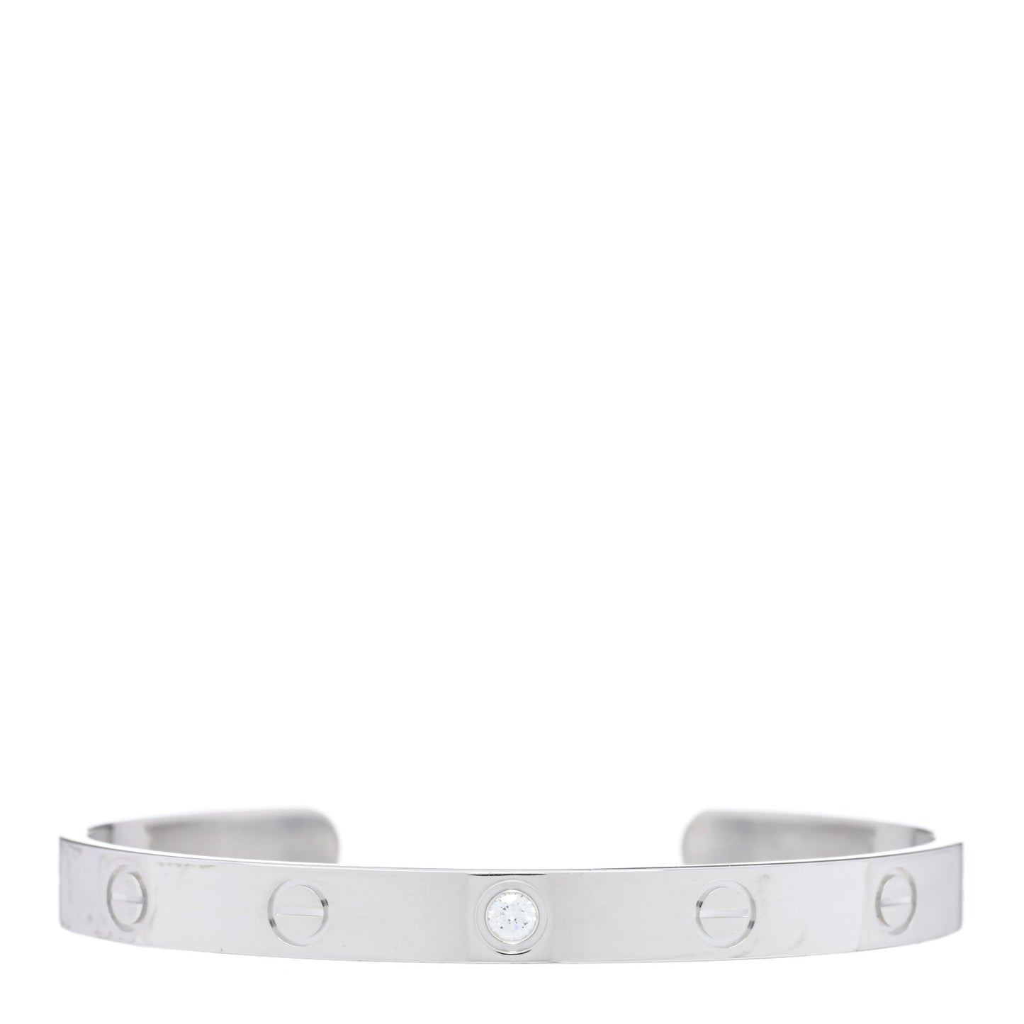 18K White Gold 1 Diamond LOVE Cuff Bracelet 17