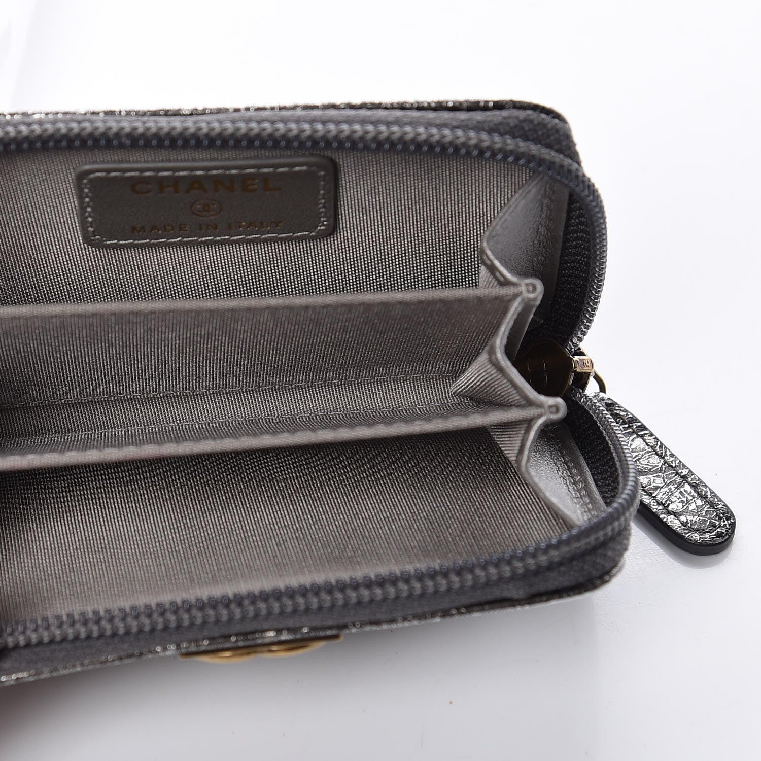 Chanel Cracked Metallic Calfskin Quilted Boy Zip Around Coin Purse Wallet Dark Silver 5 of 8