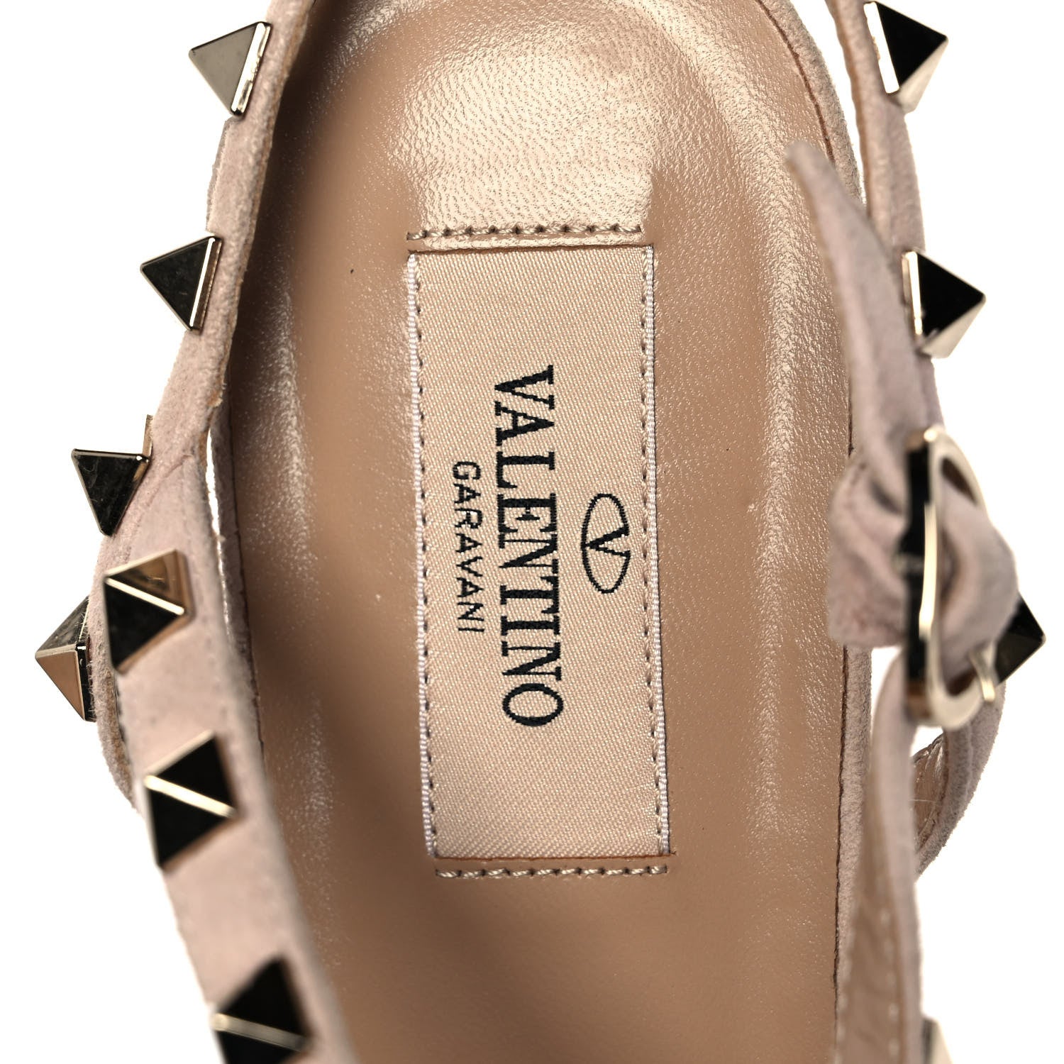 Valentino Garavani Suede Rockstud Gladiator Flat Sandals 37.5 Poudre 7 of 7