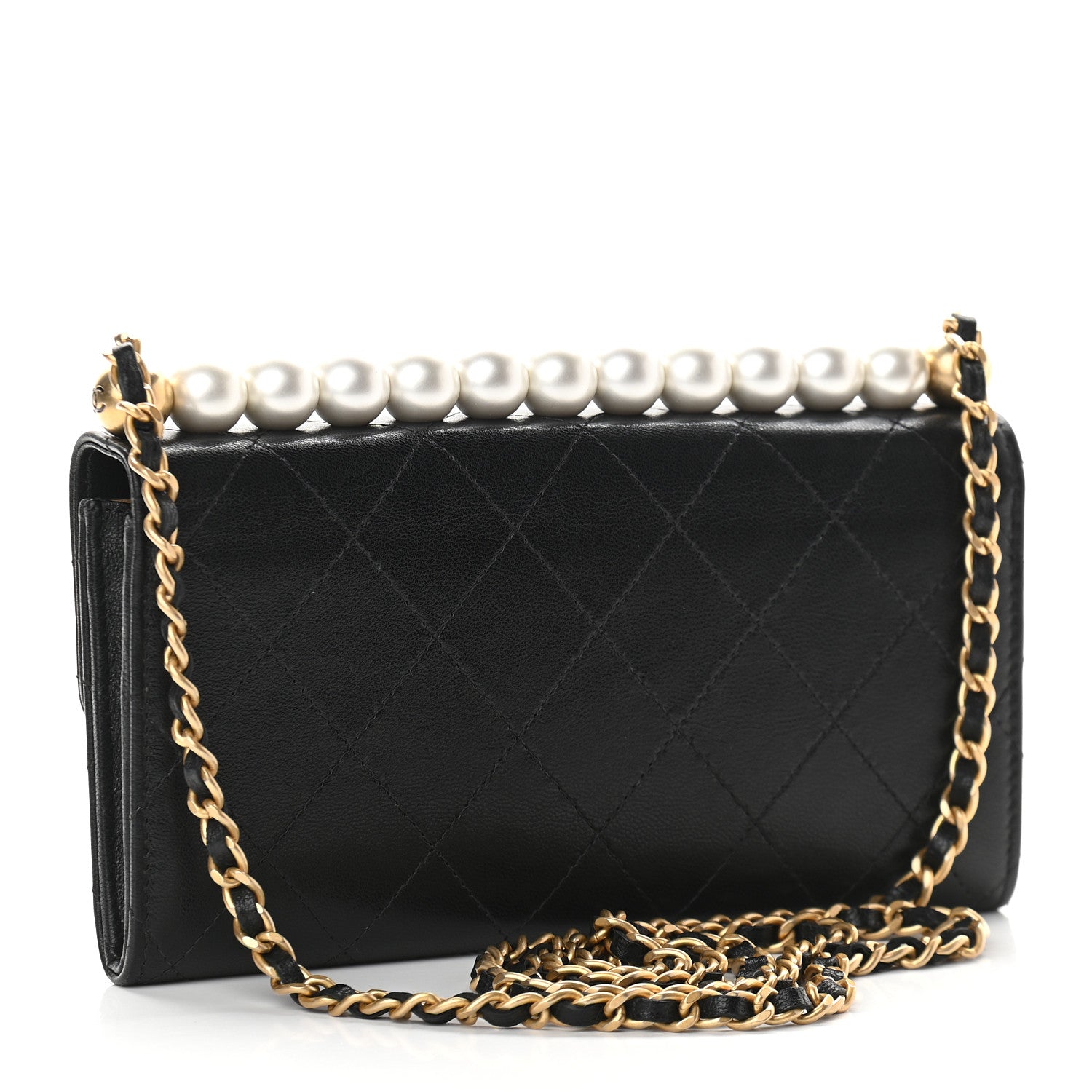 Chanel Goatskin Quilted Chic Pearls Clutch With Chain Black 2 of 10