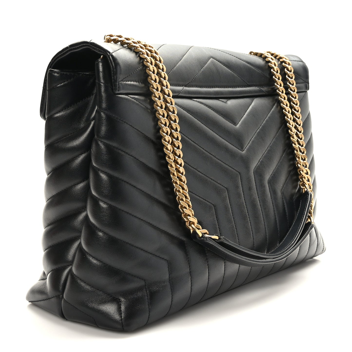 Calfskin Y Quilted Monogram Large Loulou Chain Satchel Black