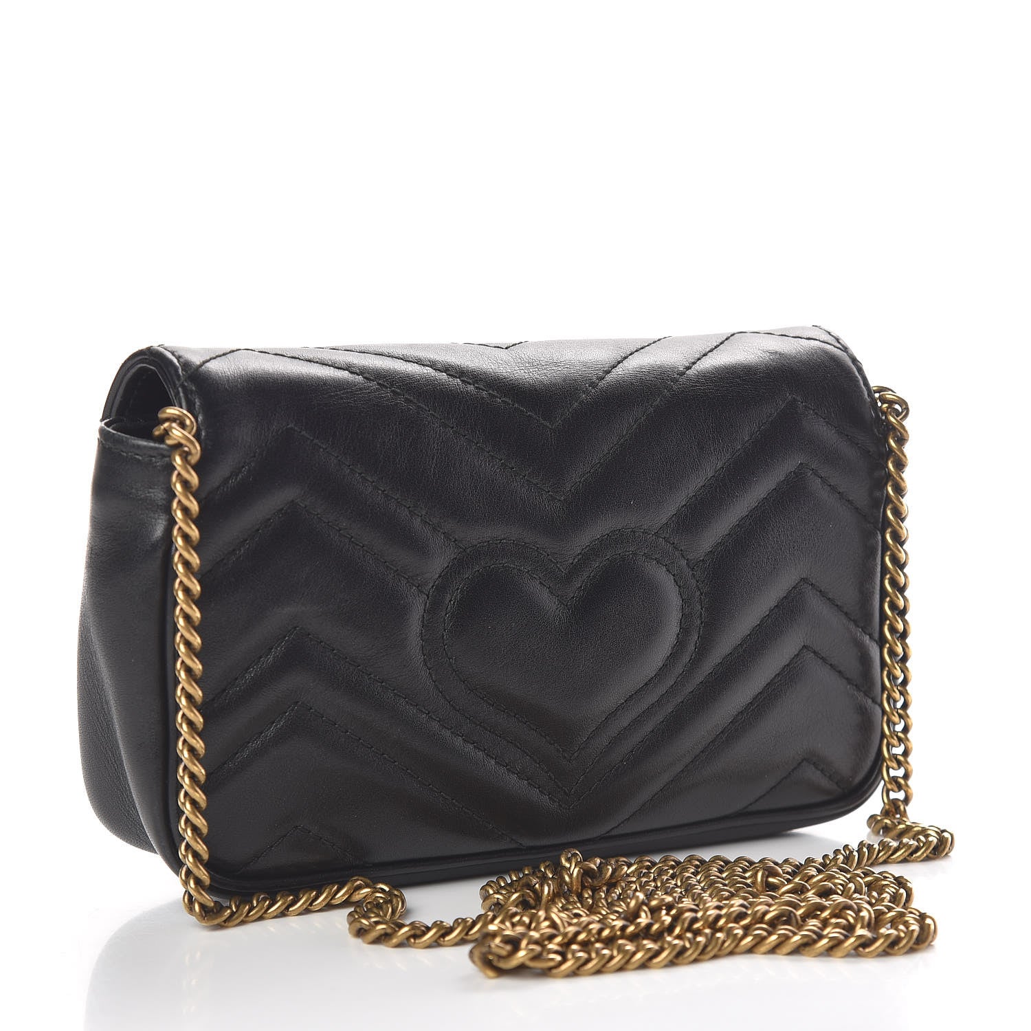 Gucci Calfskin Matelasse Super Mini GG Marmont Shoulder Bag Black 3 of 13