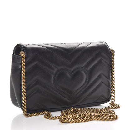 Gucci Calfskin Matelasse Super Mini GG Marmont Shoulder Bag Black 3 of 13