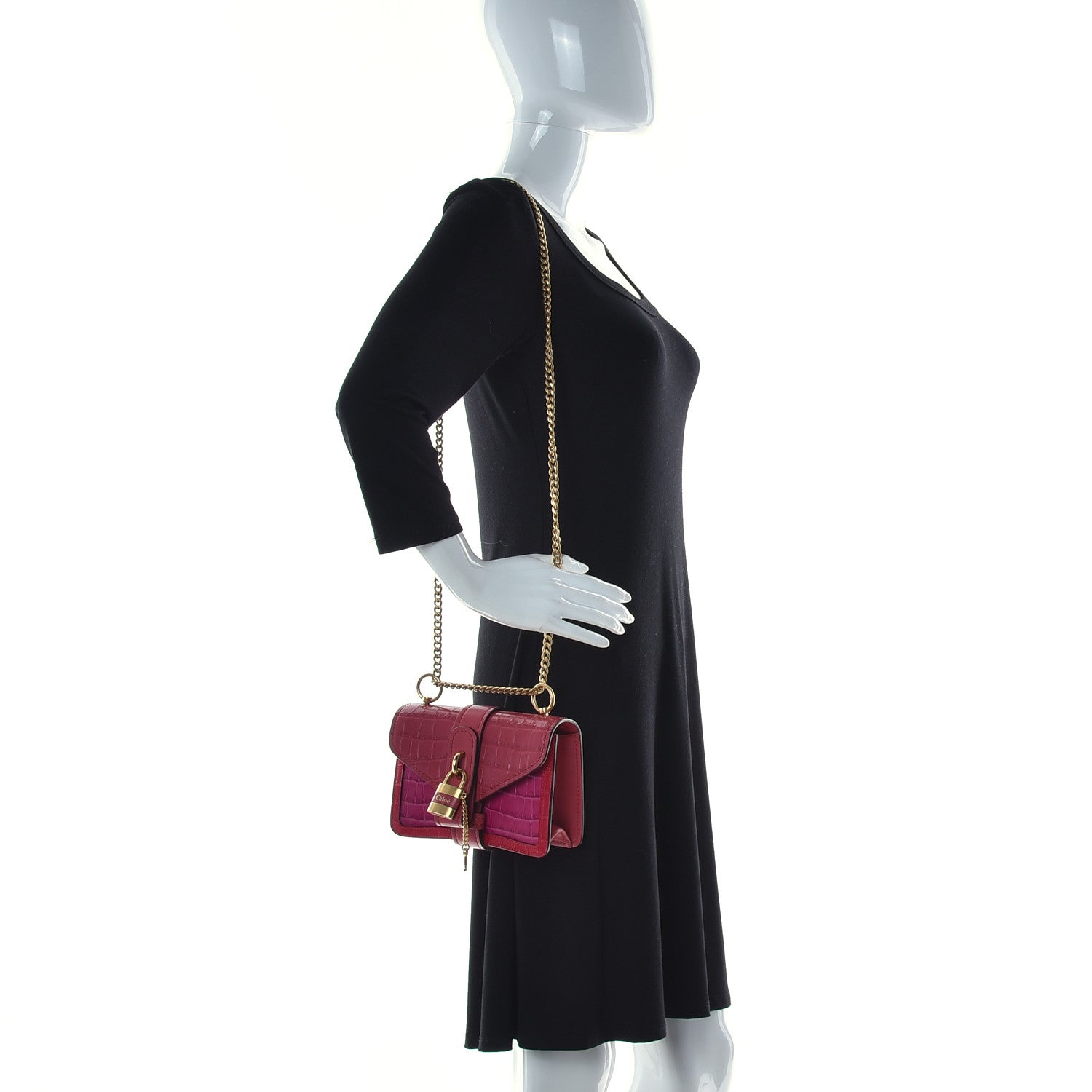 Chloe Calfskin Crocodile Embossed Mini Aby Chain Shoulder Bag Graphic Pink 2 of 14