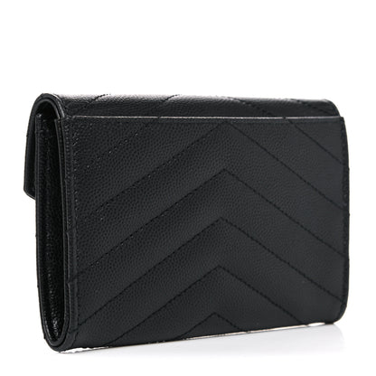 Saint Laurent Grain De Poudre Matelasse Chevron Small Monogram Envelope Wallet Black 3 of 8