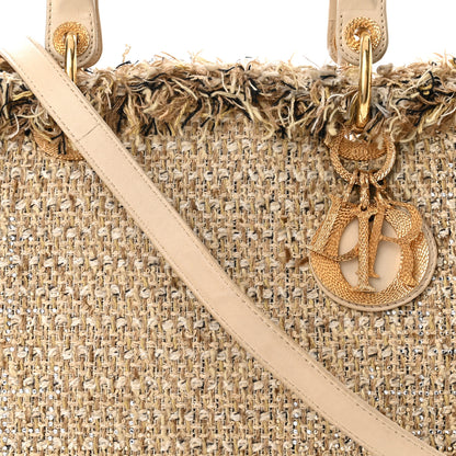 Christian Dior Tweed Crystal Fringe Medium Lady Dior Beige 5 of 12