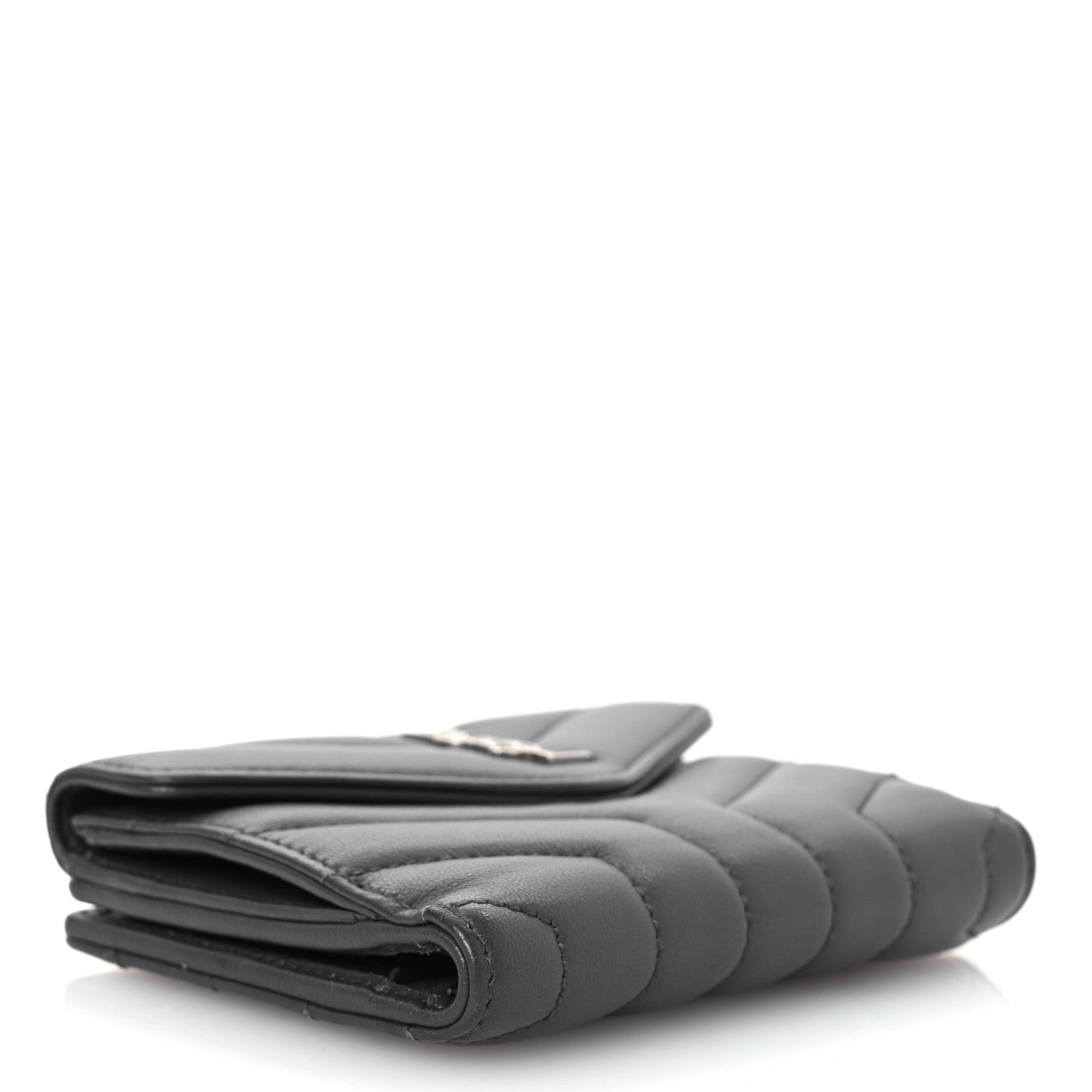 Saint Laurent Lambskin Y Quilted Monogram Compact Loulou Wallet Asphalt 4 of 9