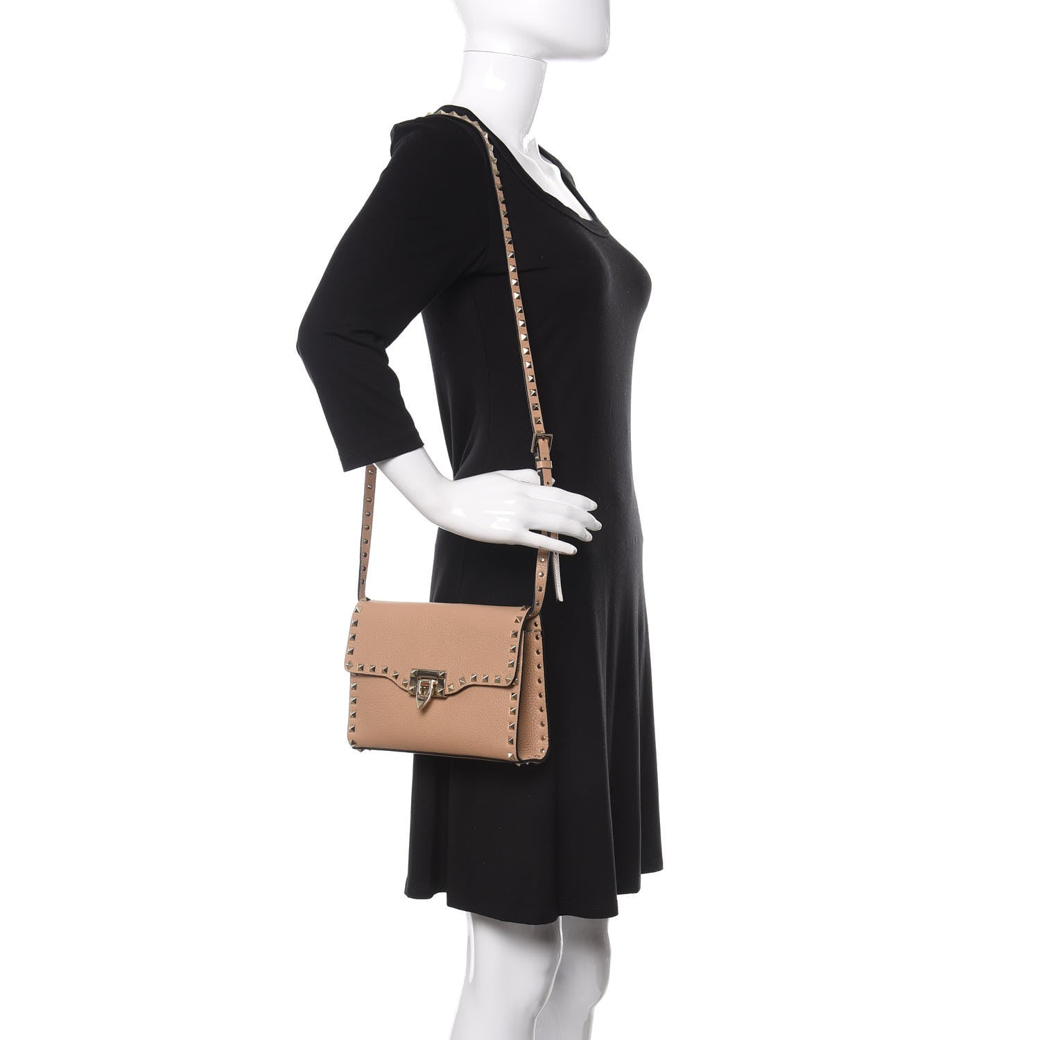 Valentino Garavani Pebbled Calfskin Medium Rockstud Flip Lock Crossbody Bag Camel Rose 2 of 16