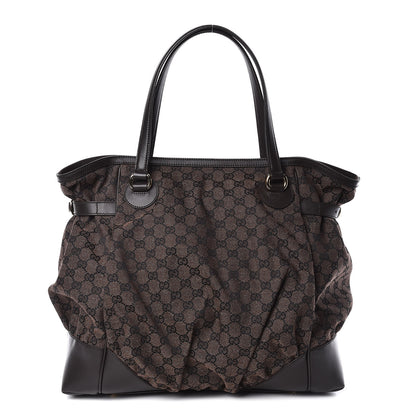 Gucci Denim Monogram Full Moon Tote Dark Brown 1 of 9