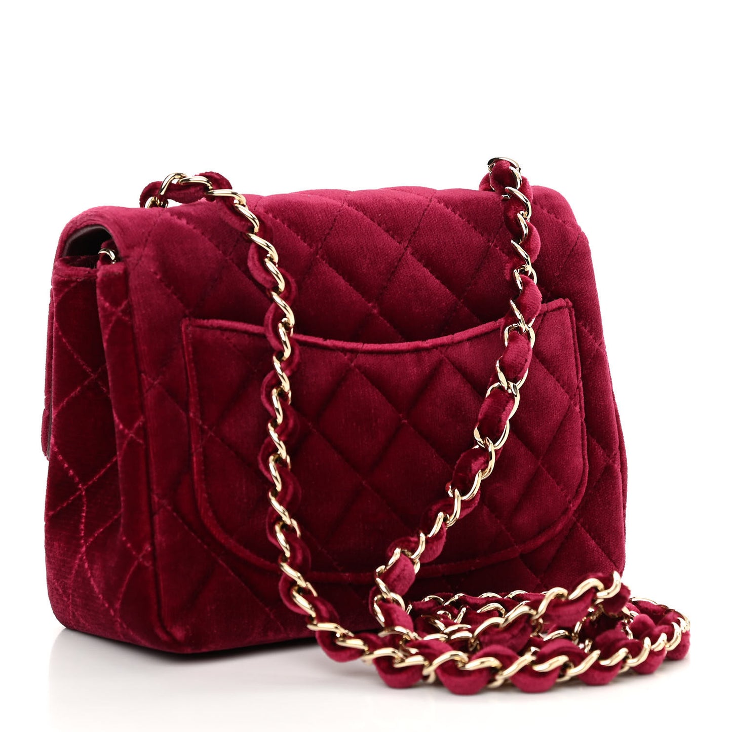 Velvet Quilted Mini Square Flap Burgundy