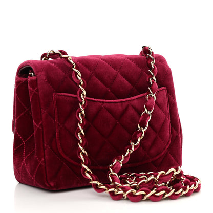 Chanel Velvet Quilted Mini Square Flap Burgundy 3 of 13