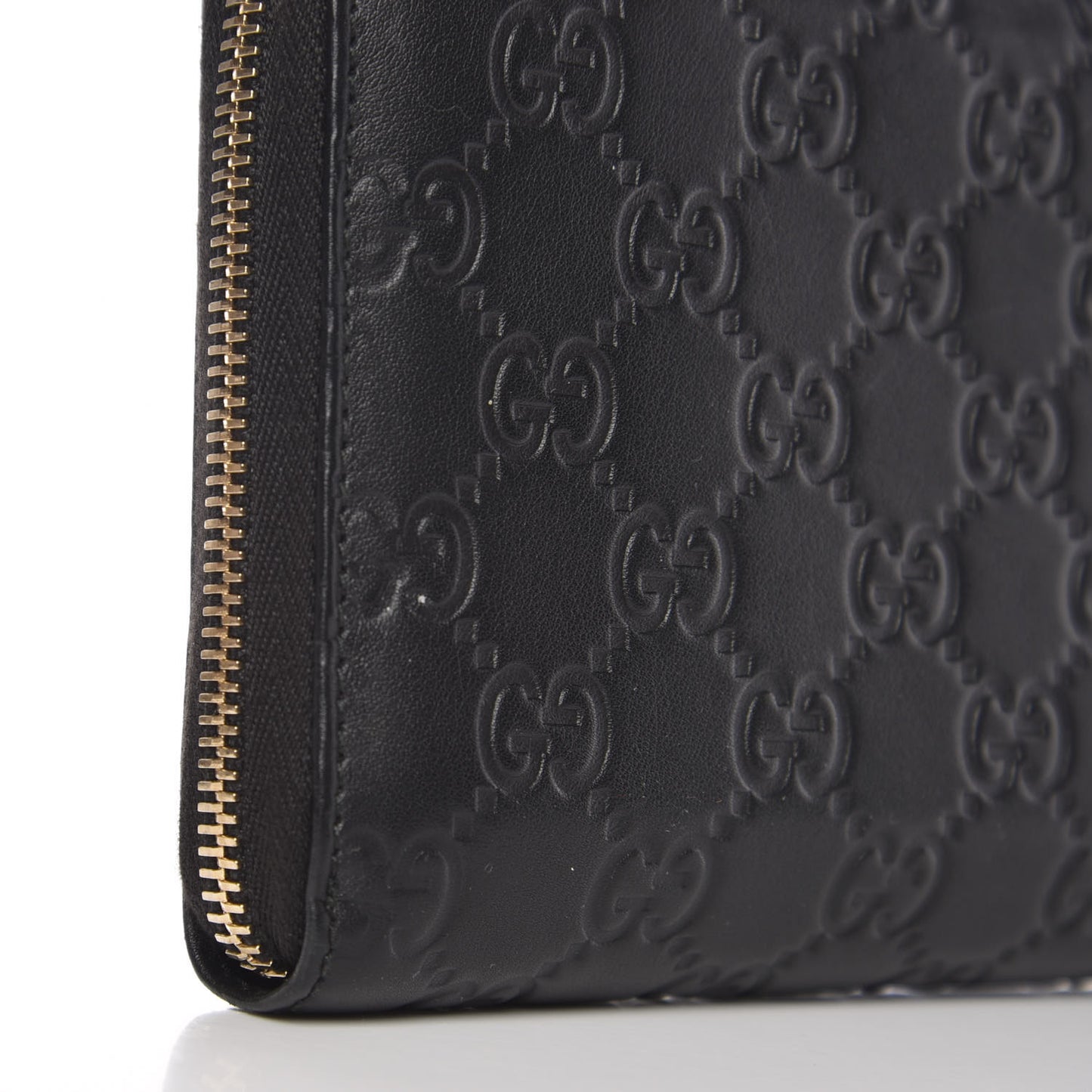 Guccissima Metal Bar Zip Around Organizer Wallet Black