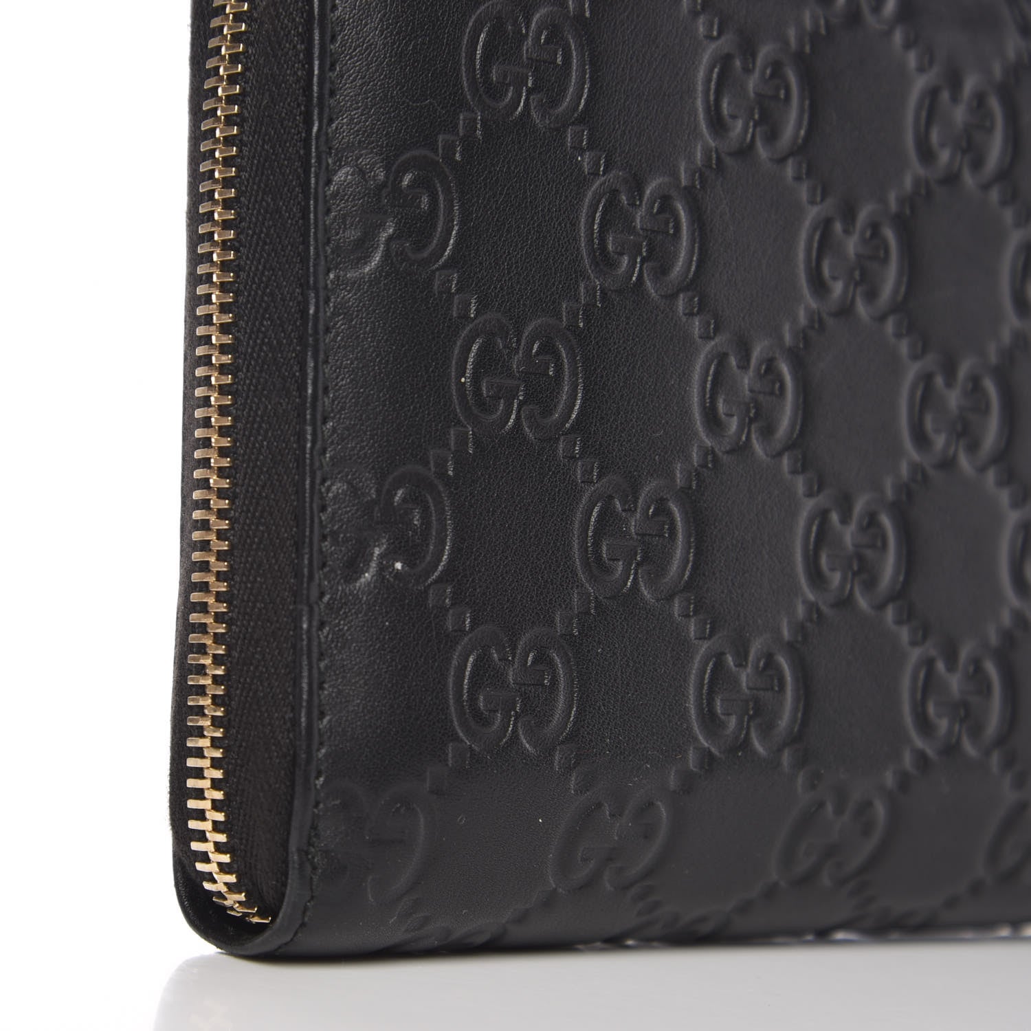 Gucci Guccissima Metal Bar Zip Around Organizer Wallet Black 12 of 13