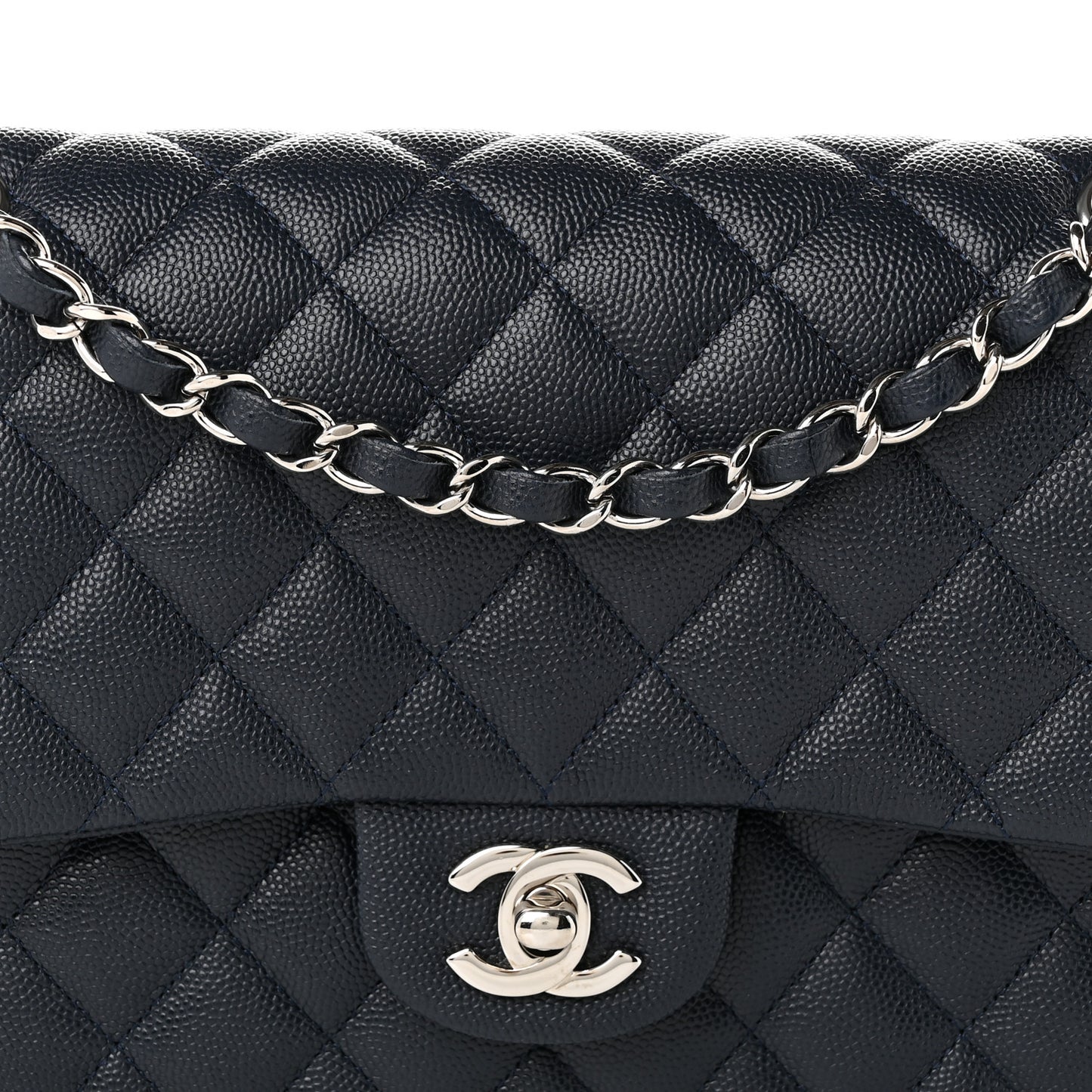 Caviar Quilted Medium Double Flap Navy