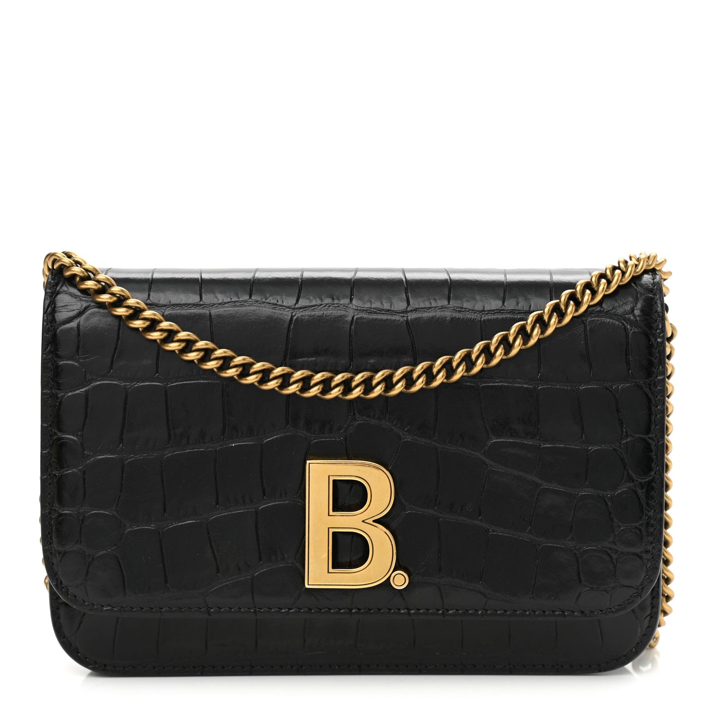 Crocodile Embossed Patent B Wallet On Chain Black