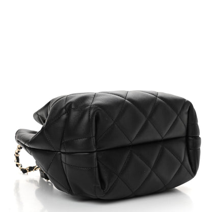 Chanel Lambskin Quilted CC Dweller Drawstring Bucket Bag Black 4 of 10