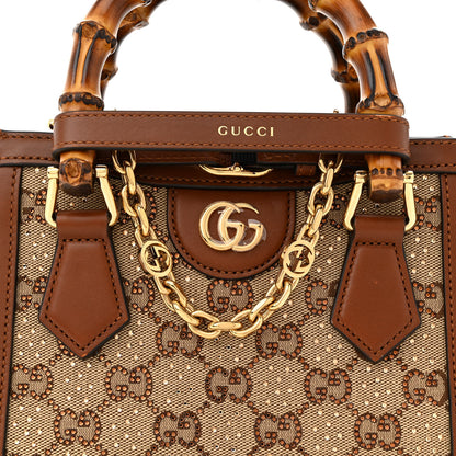 Gucci New Canvas Charisma Calfskin Crystal GG Monogram Mini Diana Tote Bag Camel Ebony 7 of 10