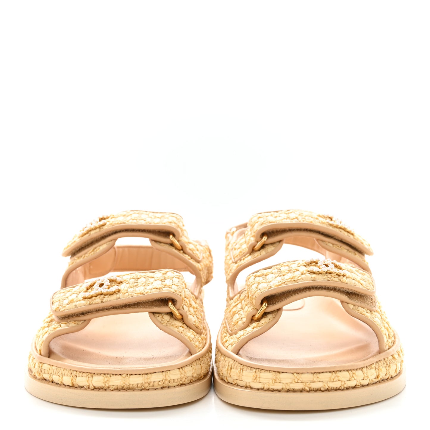 Braided Fabric Velcro Dad Sandals 37 Beige