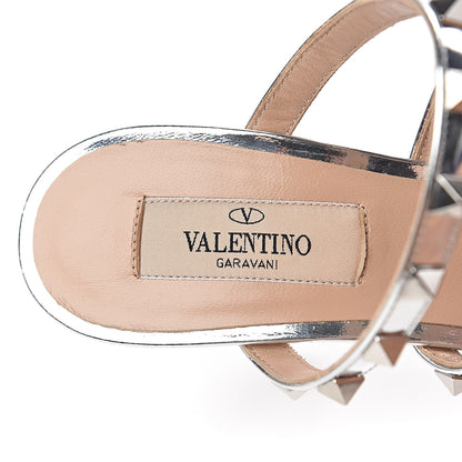 Valentino Garavani Metallic Pebbled Calfskin Rockstud 90mm Cage Mules 36.5 Silver 7 of 10