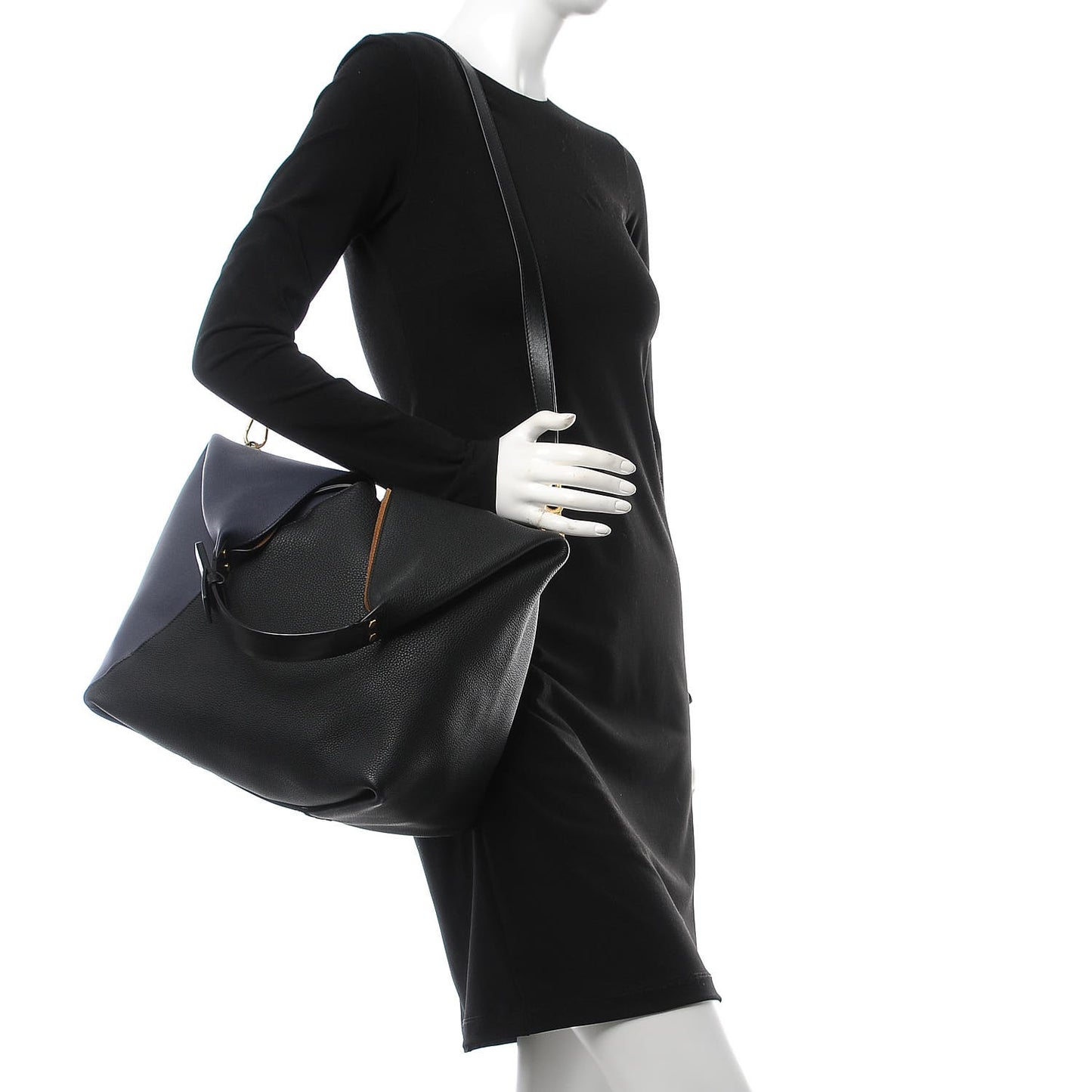 Grained Calfskin Colorblock Sling Hobo Midnight Blue Black
