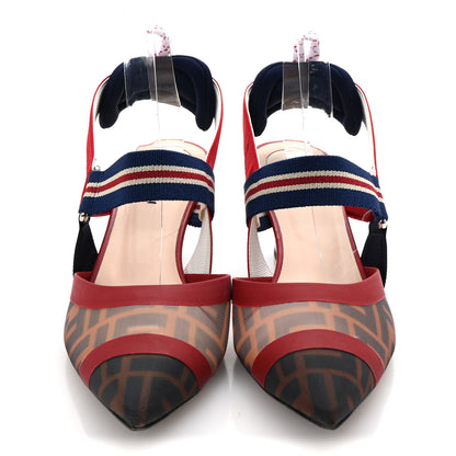 Fendi Technical Mesh FF Colibri 55mm Slingback Pumps 39 Tobacco Moro Zaffiro Ciliegia Rosso 3 of 9