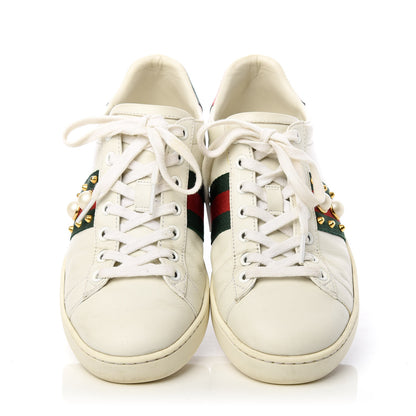 Gucci Calfskin Web Pearl Studded Womens Ace Sneakers 37.5 White 5 of 11