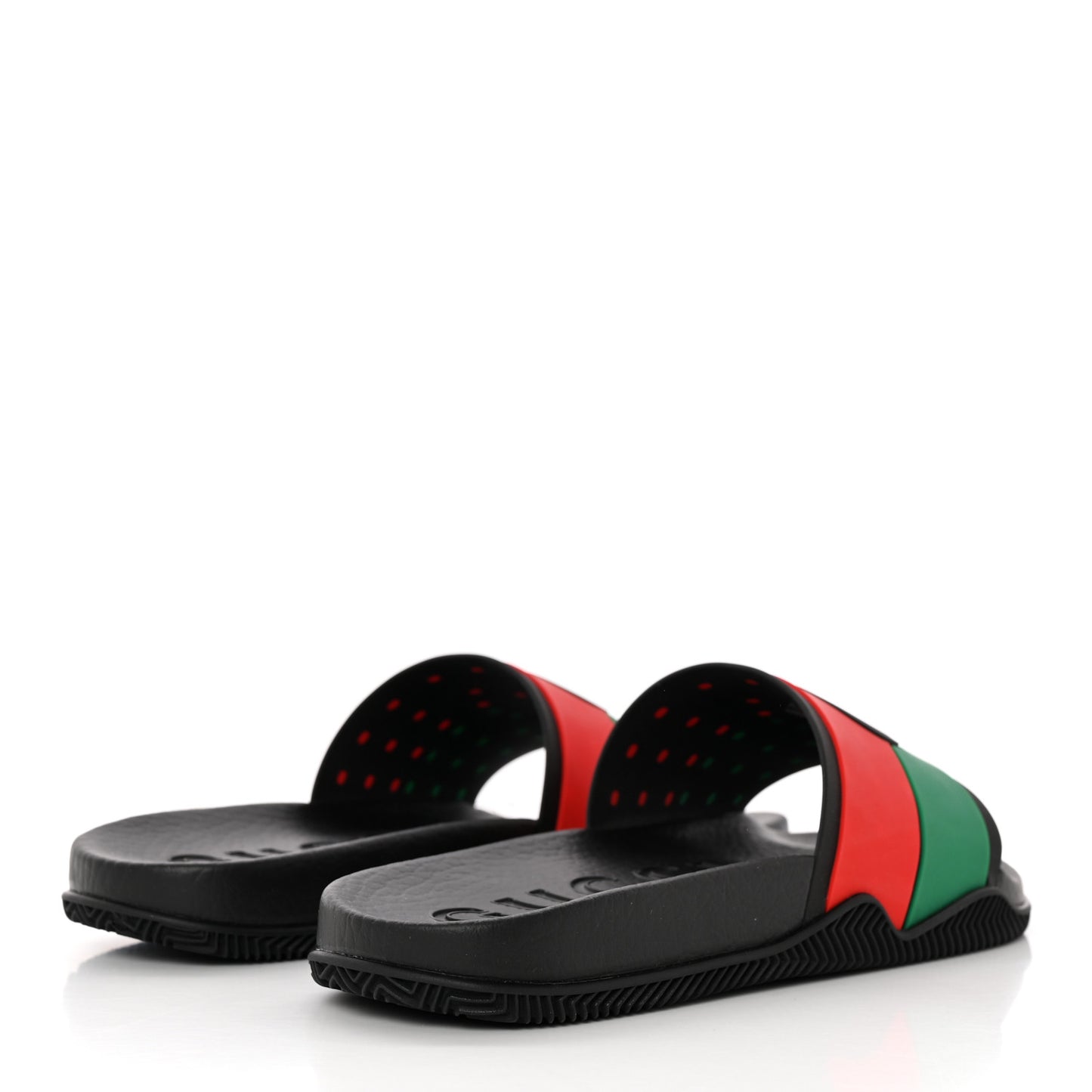 Rubber Web Womens Interlocking G Slide Sandals 37 Black Green Red