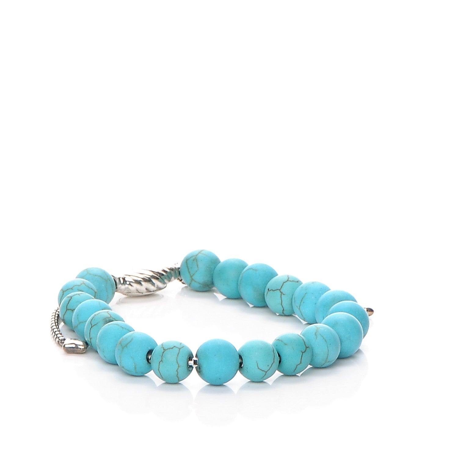 David Yurman Sterling Silver Turquoise 8mm Spiritual Beads Adjustable Bracelet 3 of 5
