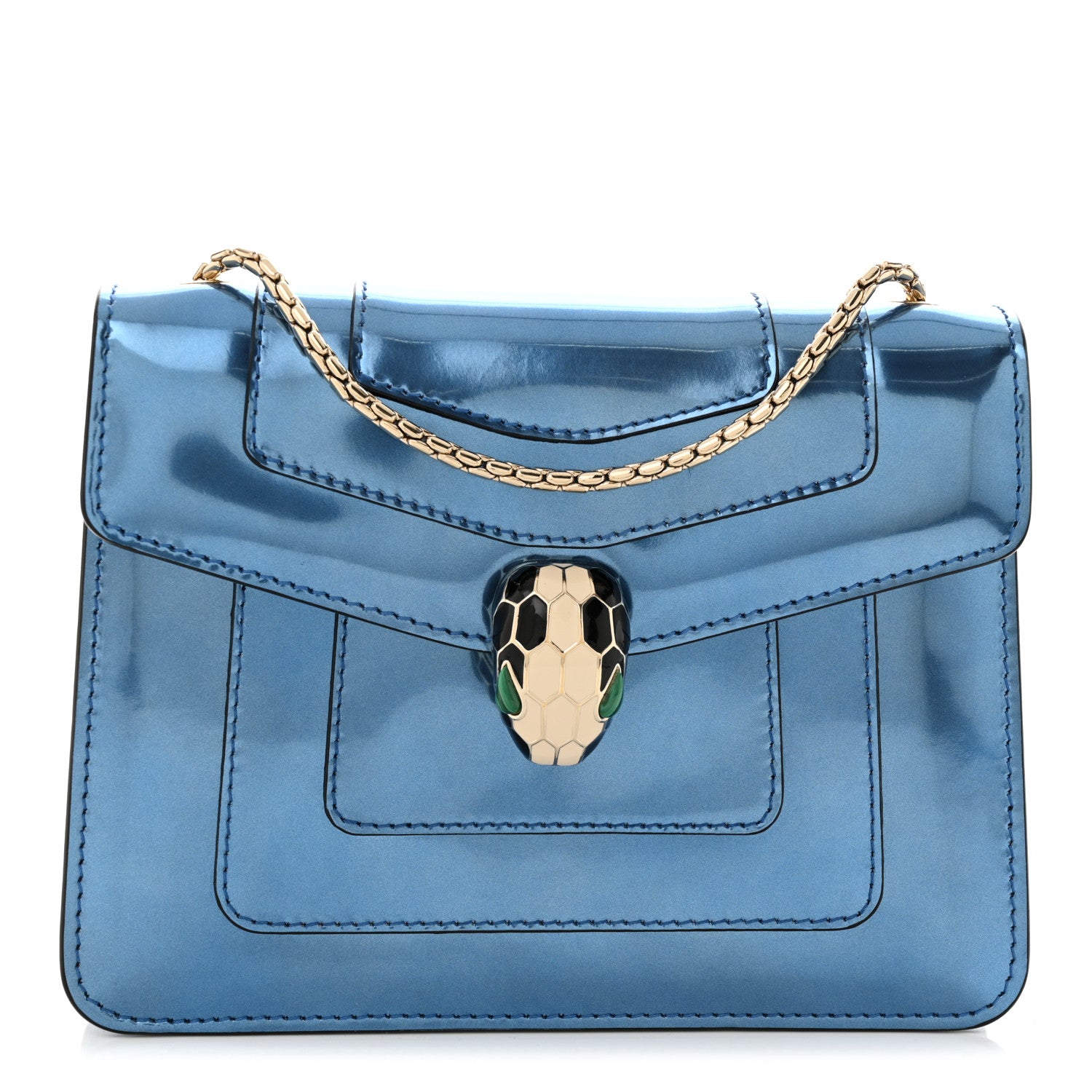 Bulgari Metallic Calfskin Small Serpenti Forever Snake Strap Crossbody Bag Blue 1 of 15