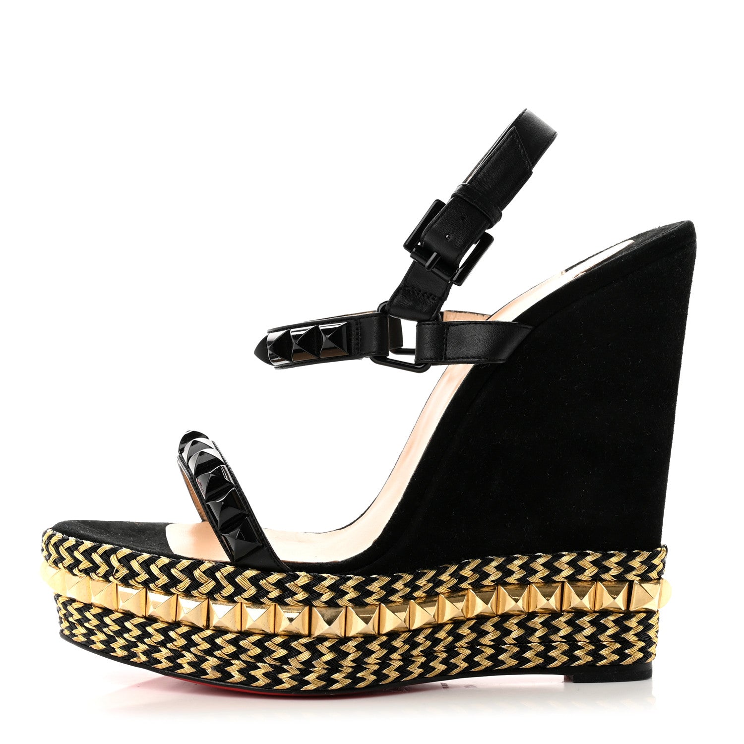 Christian Louboutin Calfskin Suede Cataclou 140 Wedge Sandals 41 Black 1 of 8