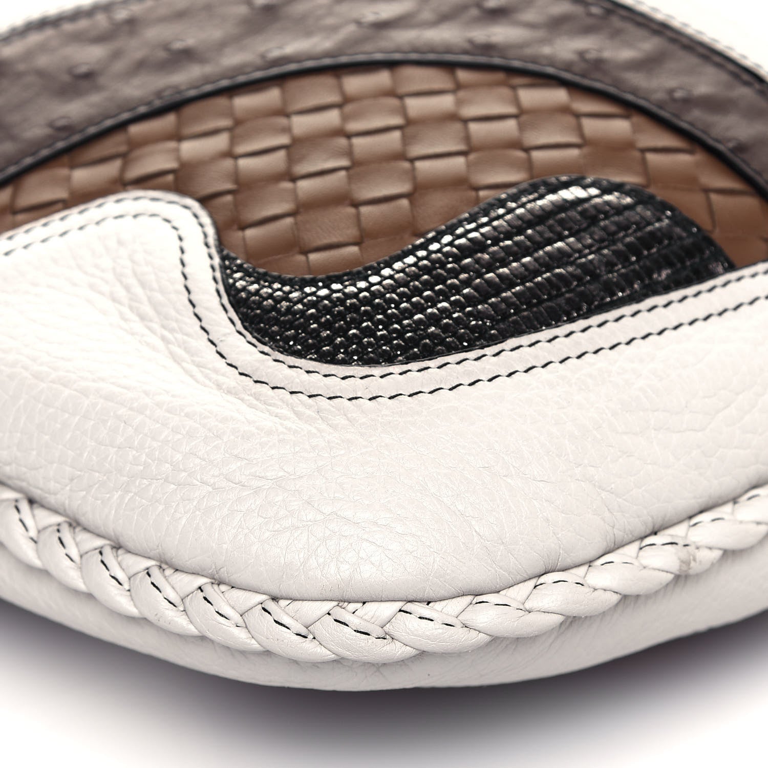 Bottega Veneta Cervo Deerskin Ostrich Lizard Intrecciato 50th Anniversary Large Veneta Hobo White 11 of 14