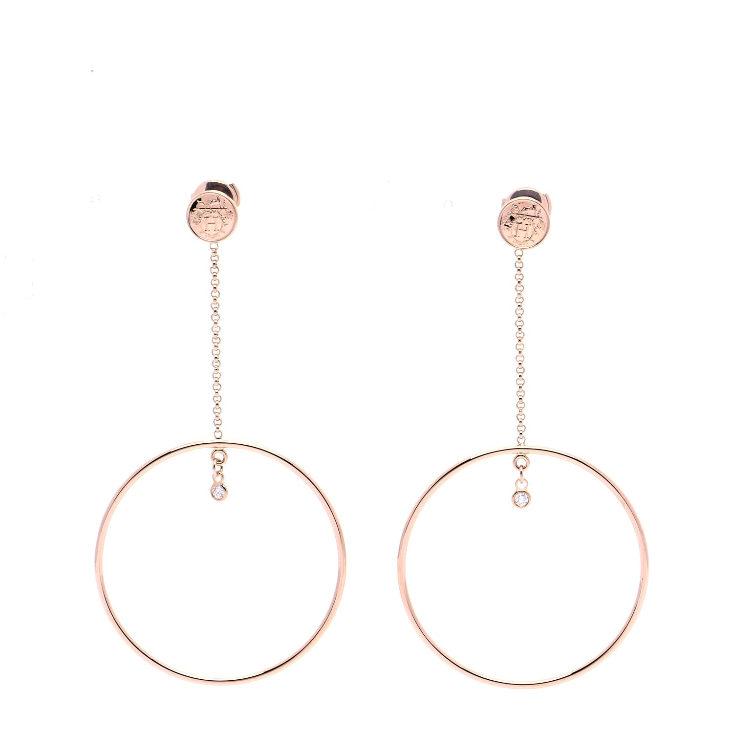 Hermes 18K Rose Gold Diamond Ex-Libris Earrings 1 of 6